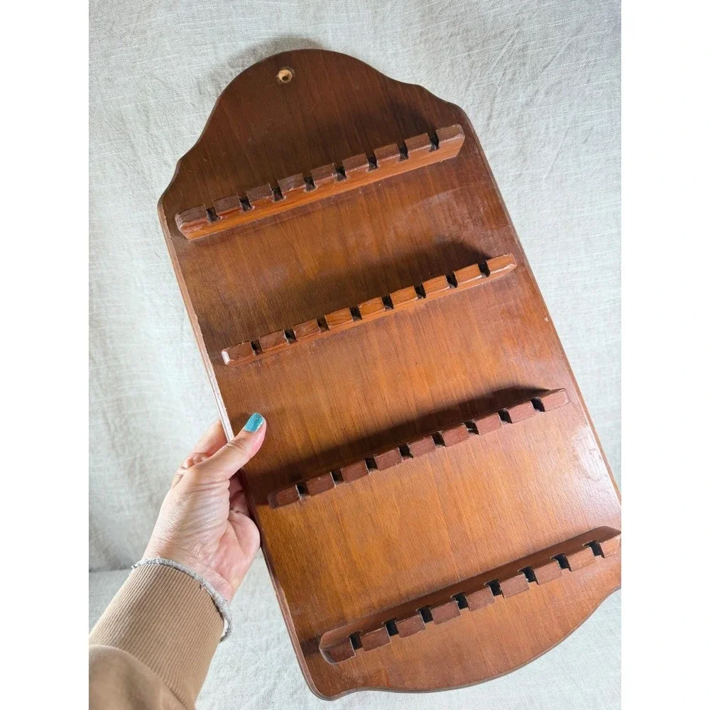 Vintage Wood Souvenir Spoon Display Rack, 24 Slot Wall Organizer